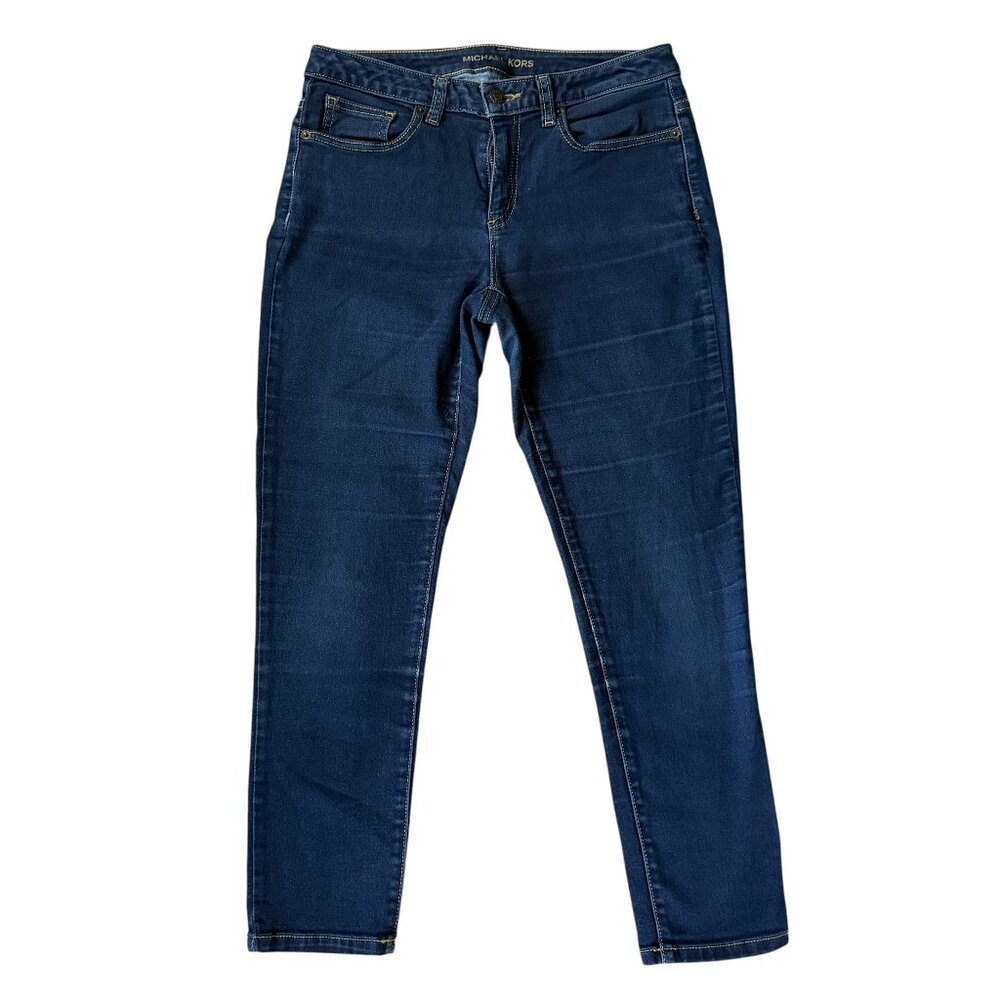 Michael Kors Izzy Cropped Skinny dark wash stretchy five pocket denim jeans 6